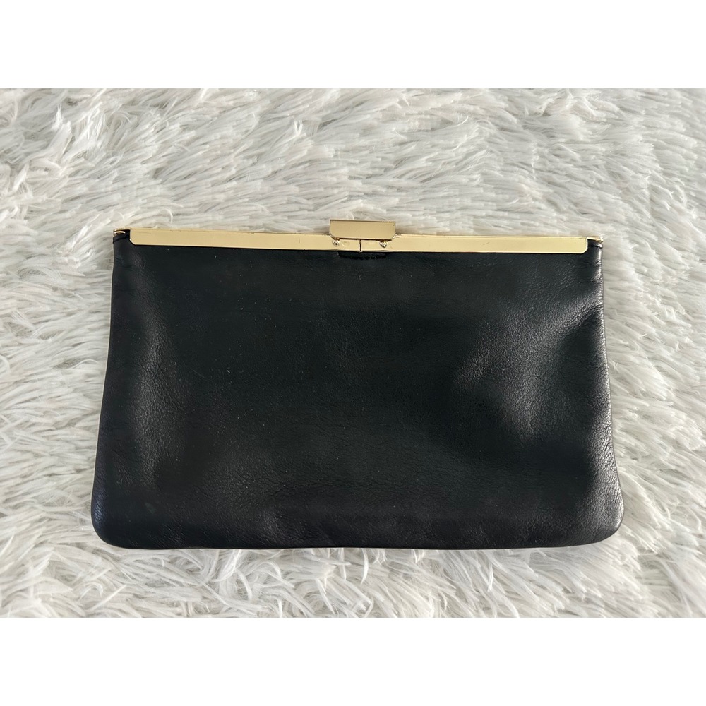 J crew black leather clutch bag handbag